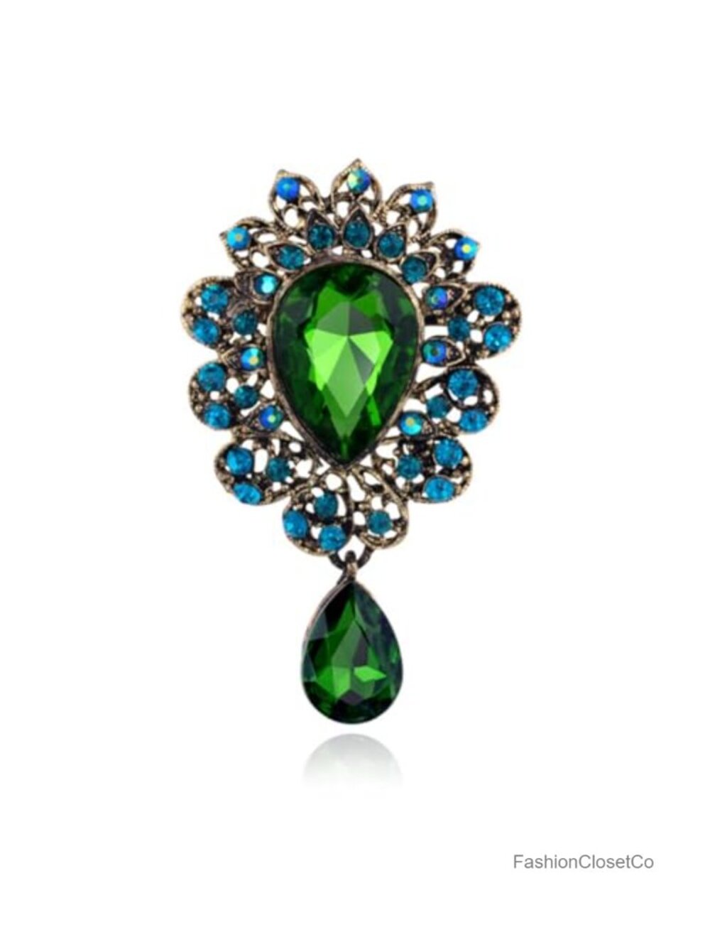 Crystal Rhinestone Teardrop Brooch Pin Antique Geometric Wedding Jewelry